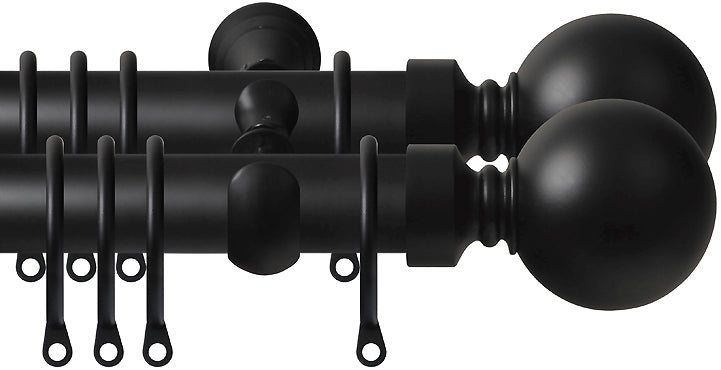 Renaissance 28mm Metal Double Curtain Pole Matt Black, Plain Ball