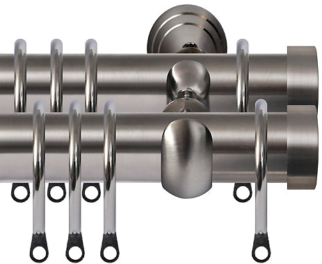 Renaissance 28mm Metal Double Curtain Pole Brushed Nickel, Endcap