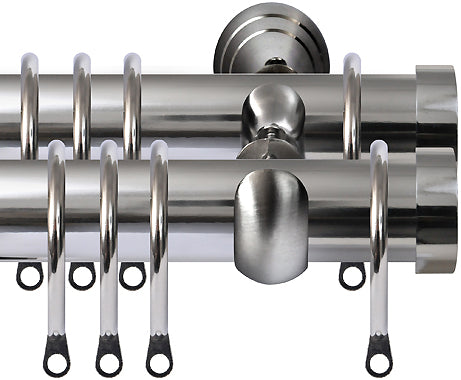 Renaissance 28mm Metal Double Curtain Pole Polished Silver, Endcap