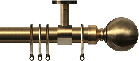 Renaissance 28mm Top Fix Metal Curtain Pole Antique Brass, Plain Ball