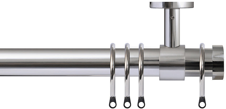 Renaissance 28mm Top Fix Metal Curtain Pole Polished Silver, Endcap