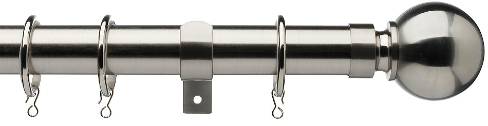 Universal 28mm Metal Curtain Pole Satin Steel Ball