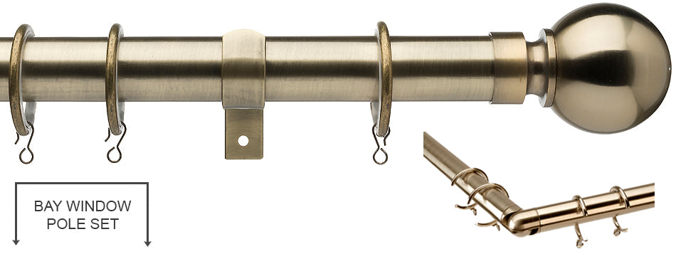 Universal 28mm Metal Bay Window Curtain Pole Antique Brass Ball