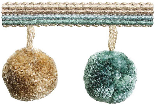 Hallis Jazz Pom Pom Tassel Trimming Aqua Linen