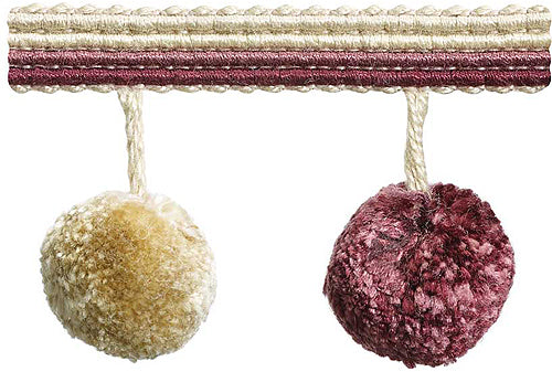 Hallis Jazz Pom Pom Tassel Trimming Aubergine Linen