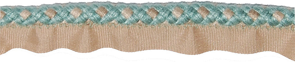 Hallis Jazz Plaited Flanged Cord Trimming Aqua Linen