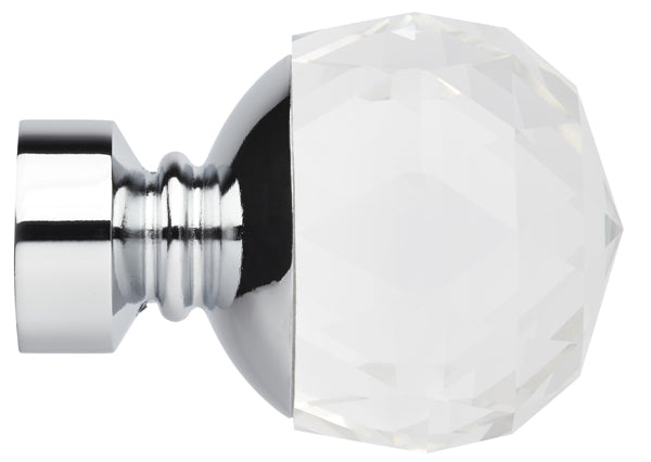 Neo Premium 28mm Clear Faceted Ball Finial Only, Chrome
