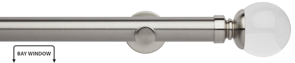 Neo Premium 28mm Eyelet Bay Window Pole, Stainless Steel, Clear Ball