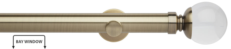 Neo Premium 28mm Eyelet Bay Window Pole, Spun Brass, Clear Ball