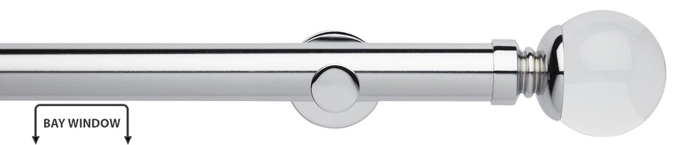 Neo Premium 28mm Eyelet Bay Window Pole, Chrome, Clear Ball