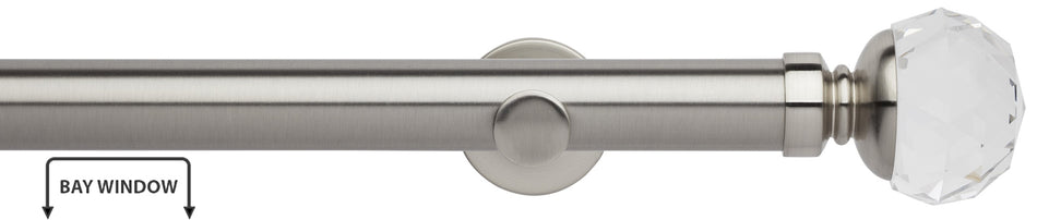 Neo Premium 28mm Eyelet Bay Window Pole, Stainless Steel, Clear Faceted Ball