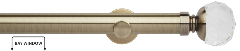Neo Premium 28mm Eyelet Bay Window Pole, Spun Brass, Clear Faceted Ball