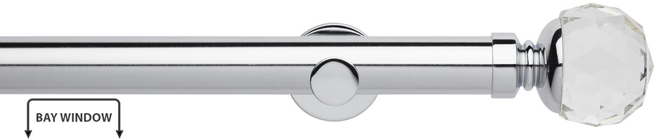 Neo Premium 28mm Eyelet Bay Window Pole, Chrome, Clear Faceted Ball