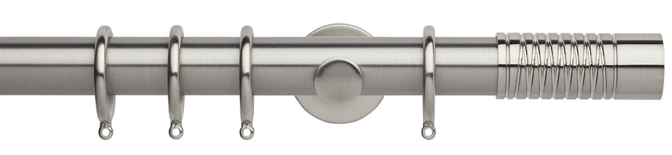 Neo 35mm Metal Curtain Pole, Stainless Steel, Wired Barrel Finial