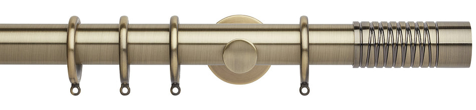 Neo 35mm Metal Curtain Pole, Spun Brass, Wired Barrel Finial