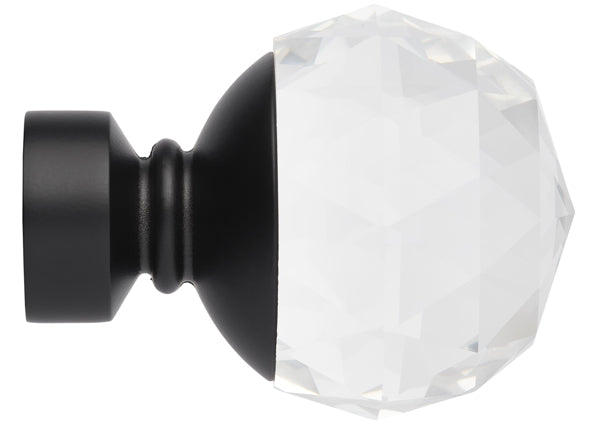 Neo Premium 35mm Clear Faceted Ball Finial Only, Matt Black