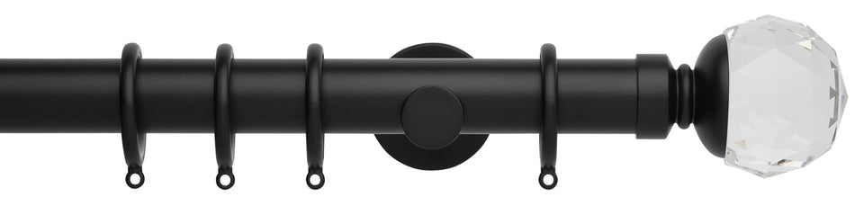 Neo Premium 35mm Curtain Pole, Matt Black, Clear Faceted Ball