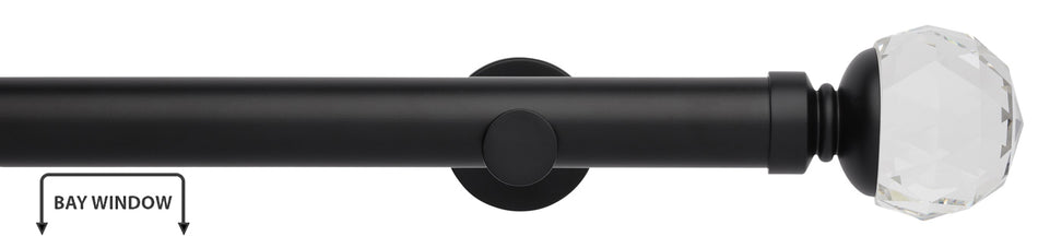 Neo Premium 35mm Eyelet Bay Window Pole, Matt Black, Clear Faceted Ball