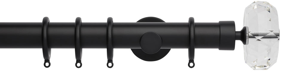 Neo Premium 35mm Curtain Pole, Matt Black, Clear Faceted Ellipse