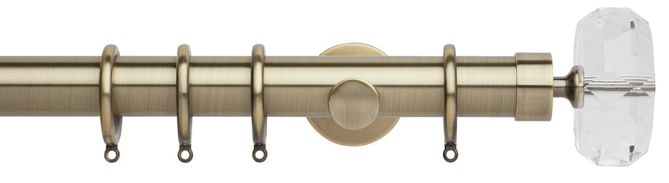 Neo Premium 35mm Curtain Pole, Spun Brass, Clear Faceted Ellipse