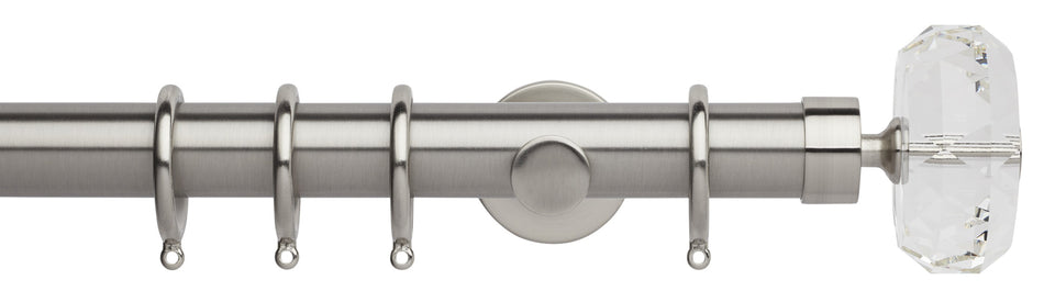 Neo Premium 35mm Curtain Pole, Stainless Steel, Clear Faceted Ellipse