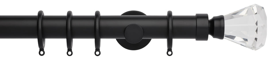 Neo Premium 35mm Curtain Pole, Matt Black, Clear Faceted Trumpet