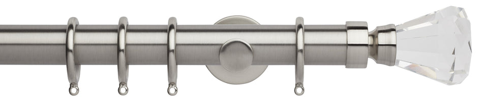 Neo Premium 35mm Curtain Pole, Stainless Steel, Clear Faceted Trumpet
