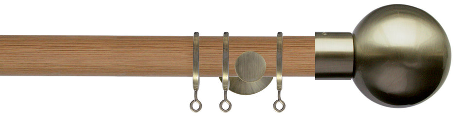 Jones Lunar 28mm Pole Oak & Burnished Brass, Burnished Brass Sphere