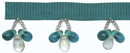 Hallis Bejewelled Trimming, Teardrop Cluster Glass Beads Turquoise