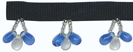 Hallis Bejewelled Trimming, Teardrop Cluster Glass Beads Indigo
