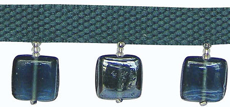 Hallis Bejewelled Trimming, Square Glass Beads Peacock