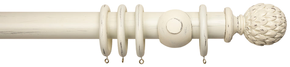 Advent Distressed Natural Linen Curtain Pole with Artichoke