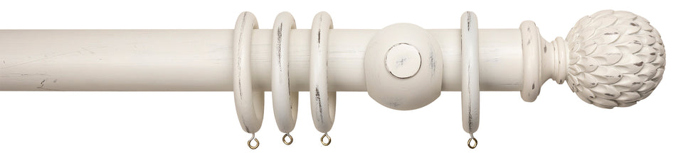 Advent Distressed Somerset White Curtain Pole with Artichoke