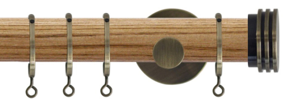 Jones Strand 35mm Wood Pole Light Oak, Burnished Brass Ribbed End Stopper