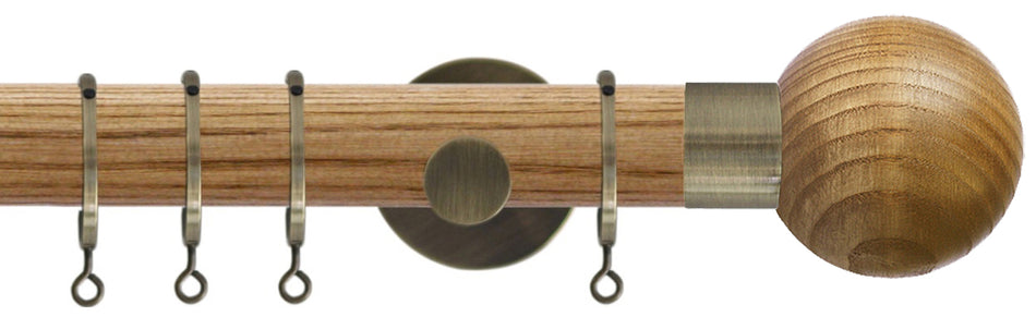 Jones Strand 35mm Wood Pole Light Oak, Burnished Brass, Oak Ball