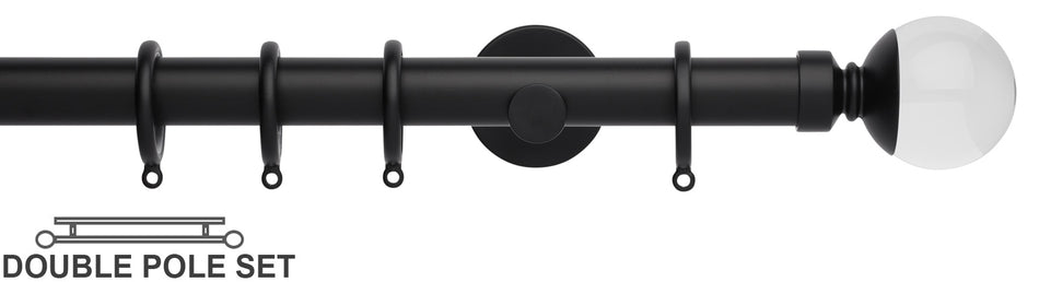 Neo Premium 28mm Double Curtain Pole, Matt Black, Clear Ball