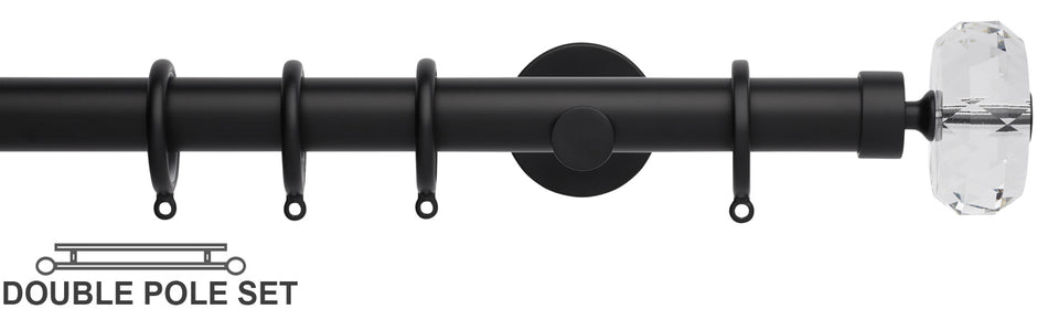 Neo Premium 28mm Double Curtain Pole, Matt Black, Faceted Ellipse