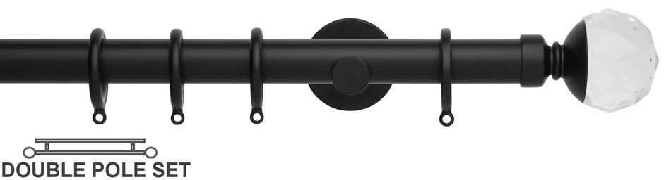 Neo Premium 28mm Double Curtain Pole, Matt Black, Faceted Ball