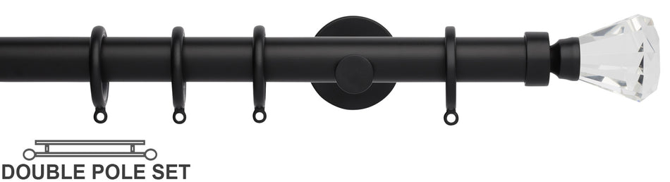 Neo Premium 28mm Double Curtain Pole, Matt Black, Faceted Trumpet