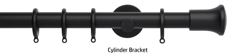 Neo 28mm Curtain Pole, Matt Black, Trumpet Finial