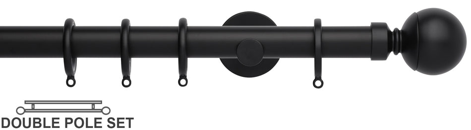 Neo 28mm Double Curtain Pole, Matt Black, Ball