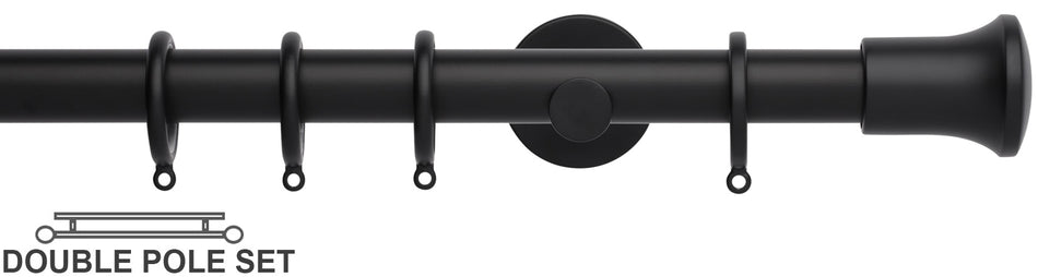 Neo 28mm Double Curtain Pole, Matt Black, Trumpet