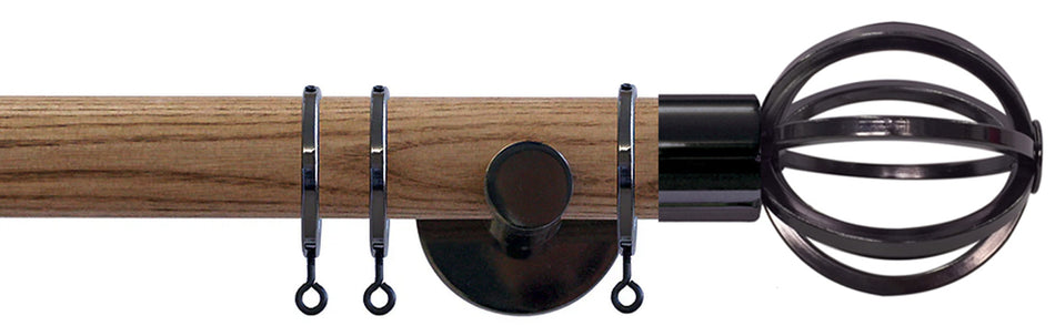 Jones Strand 35mm Wood Pole Light Oak, Black Nickel, Cage
