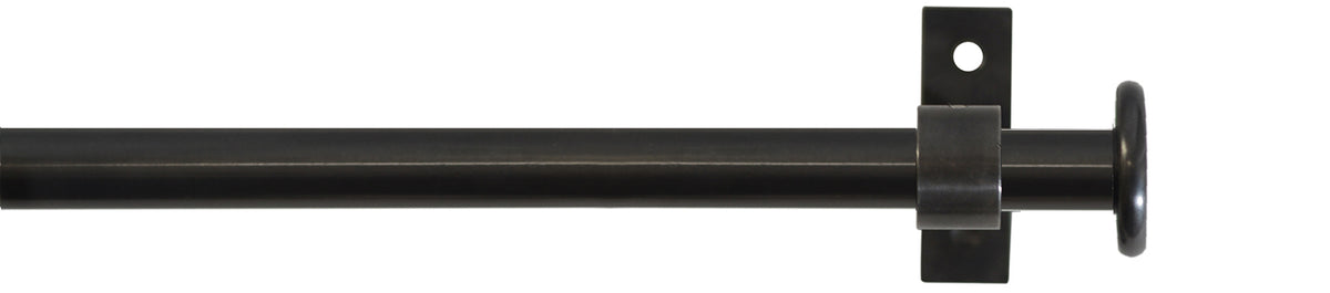 Black curtain rod with bracket on a white background