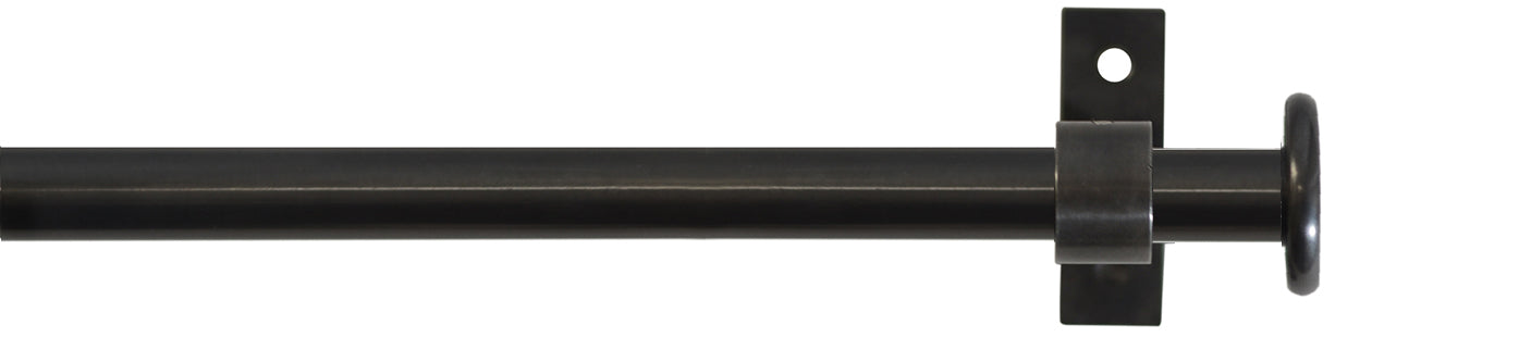 Black curtain rod with bracket on a white background