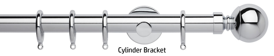 Neo 28mm Curtain Pole, Chrome, Ball Finial