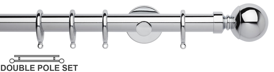 Neo 28mm Double Curtain Pole, Chrome, Ball