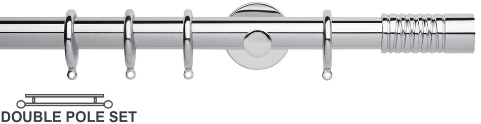 Neo 28mm Double Curtain Pole, Chrome, Wired Barrel