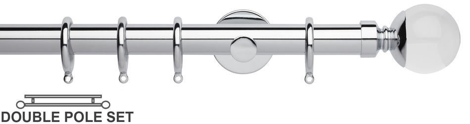 Neo Premium 28mm Double Curtain Pole, Chrome, Clear Ball