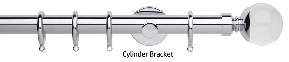 Neo Premium 28mm Curtain Pole, Chrome, Clear Ball